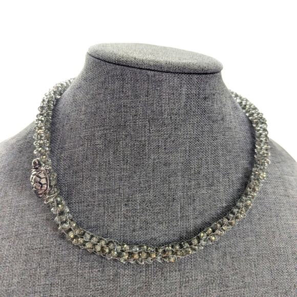 Artisan Handmade Wire Wrapped Turtle Beaded Boho Silver Tone Choker Necklace - Picture 1 of 4